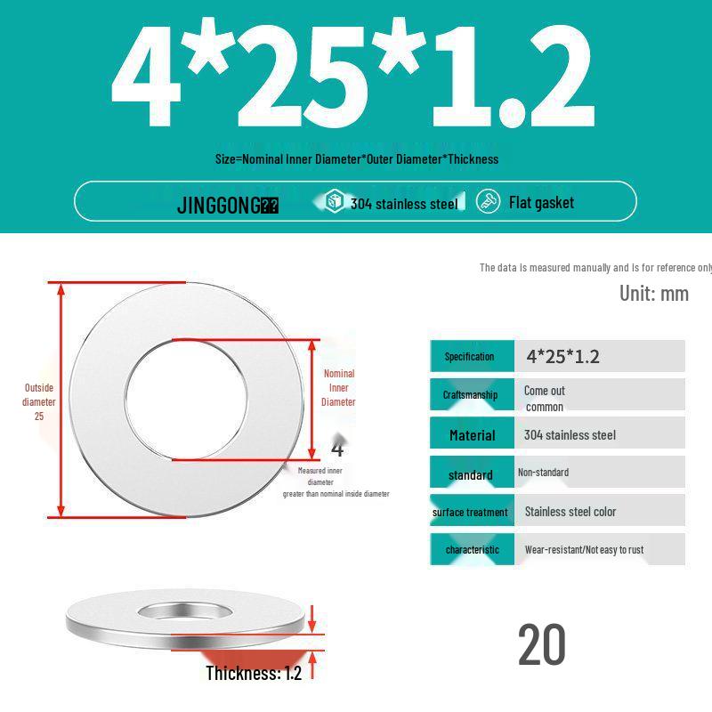 Zesílená plochá podložka/distanční kroužek z nerezové oceli 304 M4 M5 M6 M8