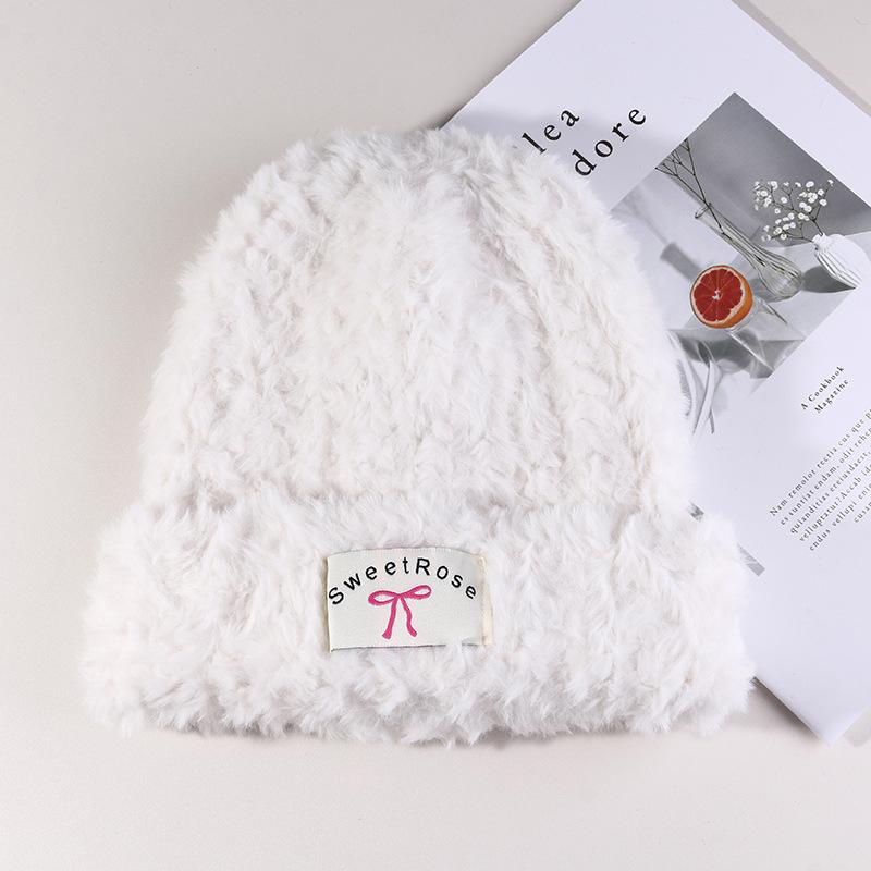 Women's Warm Autumn and Winter Knitted Hat Bow Korean Warm Plush Ear Protection Head Hat