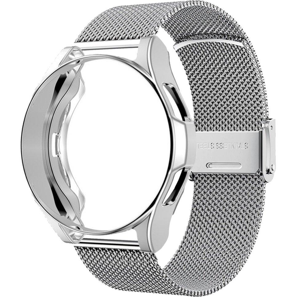 Milanese Bracelet + Case with Screen Protector for Samsung Galaxy Watch 4 40mm, Silver