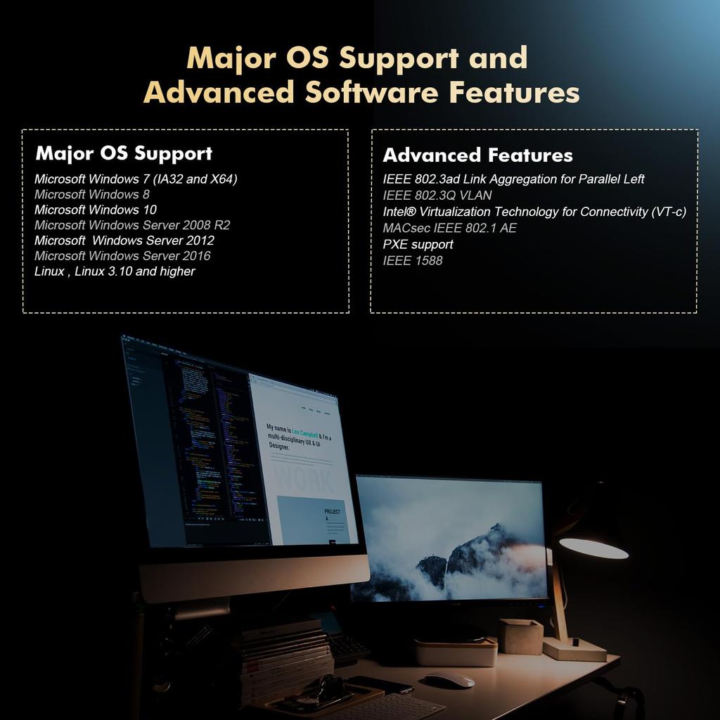 2-Port Gigabit PCIe Network Adapter, Intel 82575/82576 Controller, 1000/100Mbps Binardat Ethernet LAN Card for Windows/Linux