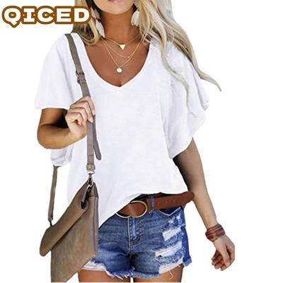 Women's Fashion Casual Solid Color Print Short Sleeve V Neck Blouses & Shirts