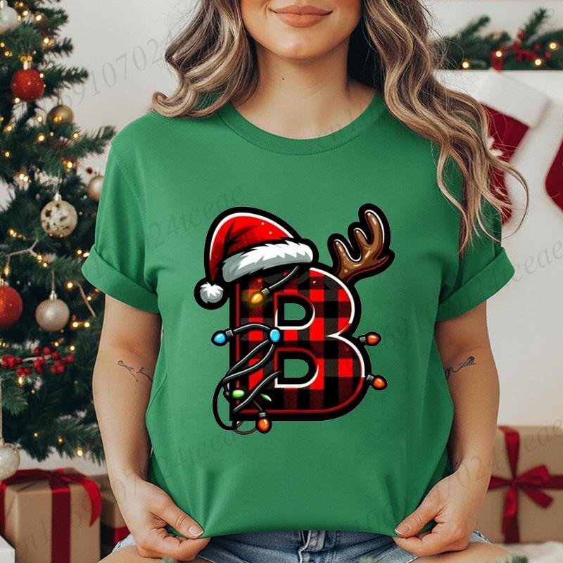 

Unisex Christmas Alphabet Graphic Print Tshirt Casual O Neck Fashion Casual Shortsleeve Soft Santa Hat Reindeer Creative Tops S