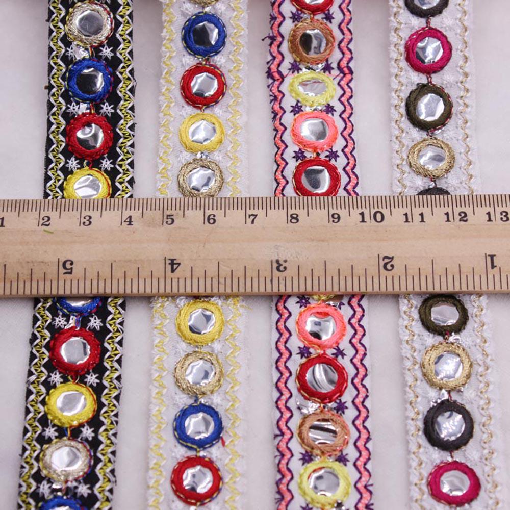 1 yard Handmade Ethnic Mirror Embroidered Webbing Indian Lace Trim DIY Sewing Net Yarn Ribbons Clothing Decorative