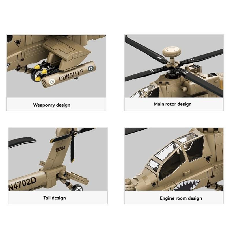 259 pièces USA AH64 Apache Hélicoptère Briques de Construction Militaire Tech Armée Hélicoptère d'Attaque Modèle Briques Forces Spéciales Cadeau Ornement de Maison