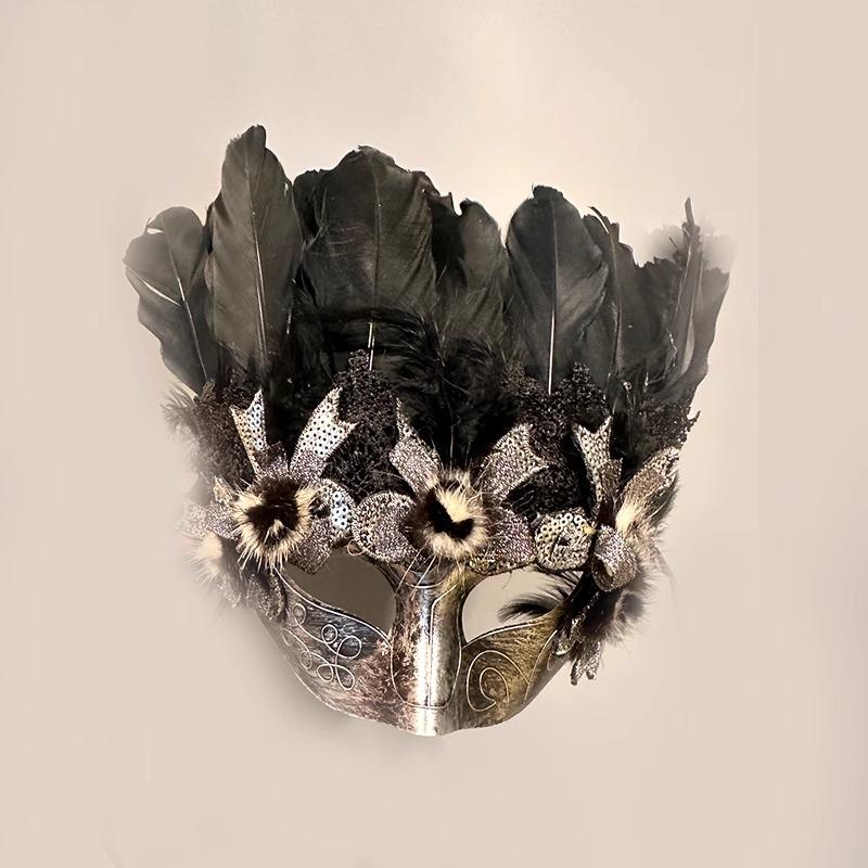 Venetian Feather Masquerade Half Face Masks