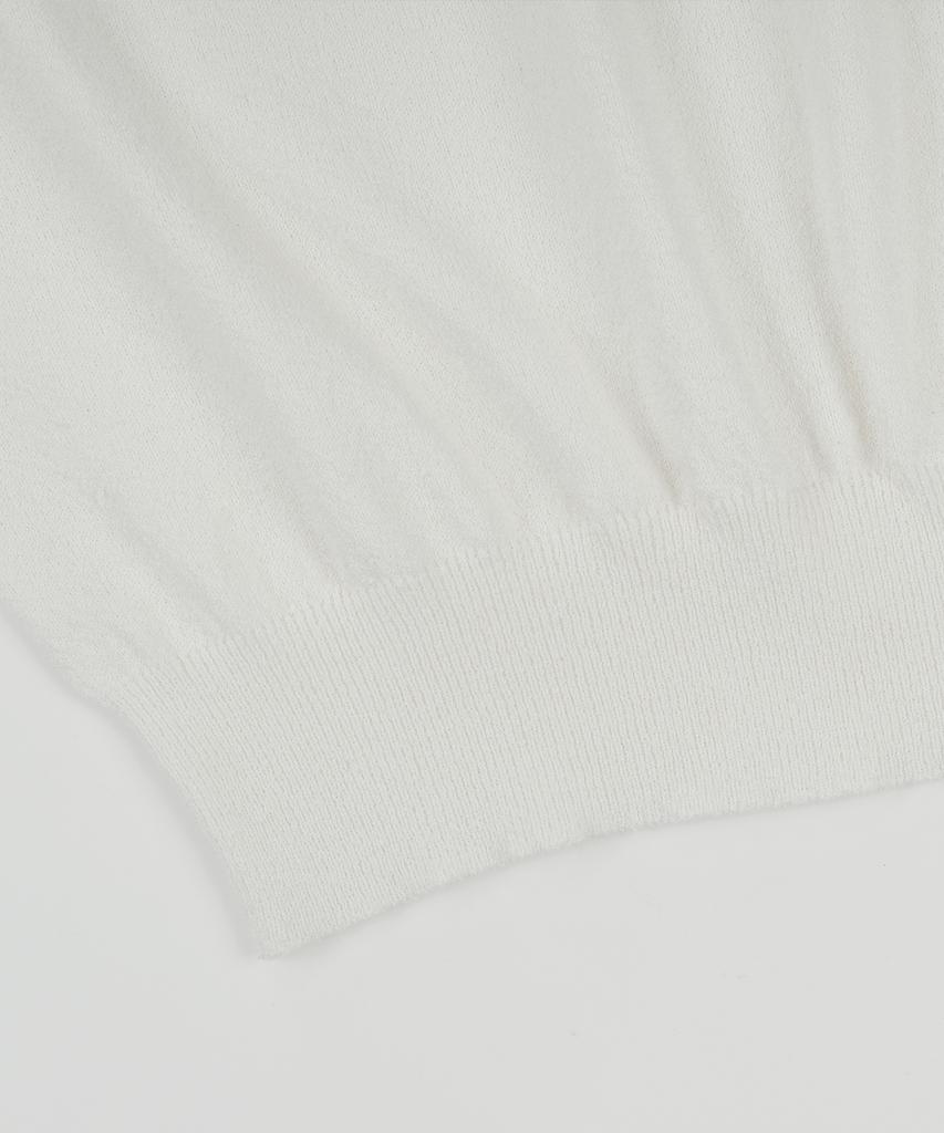 BELLIEF Essential Boucle Cotton Short-Sleeve Polo Knit (Ecru)