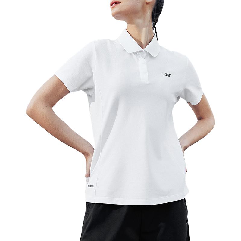 Skechers Solid Quick-Dry Breathable Knitted Polo Shirt Women tops Bright-White P223W063-0019