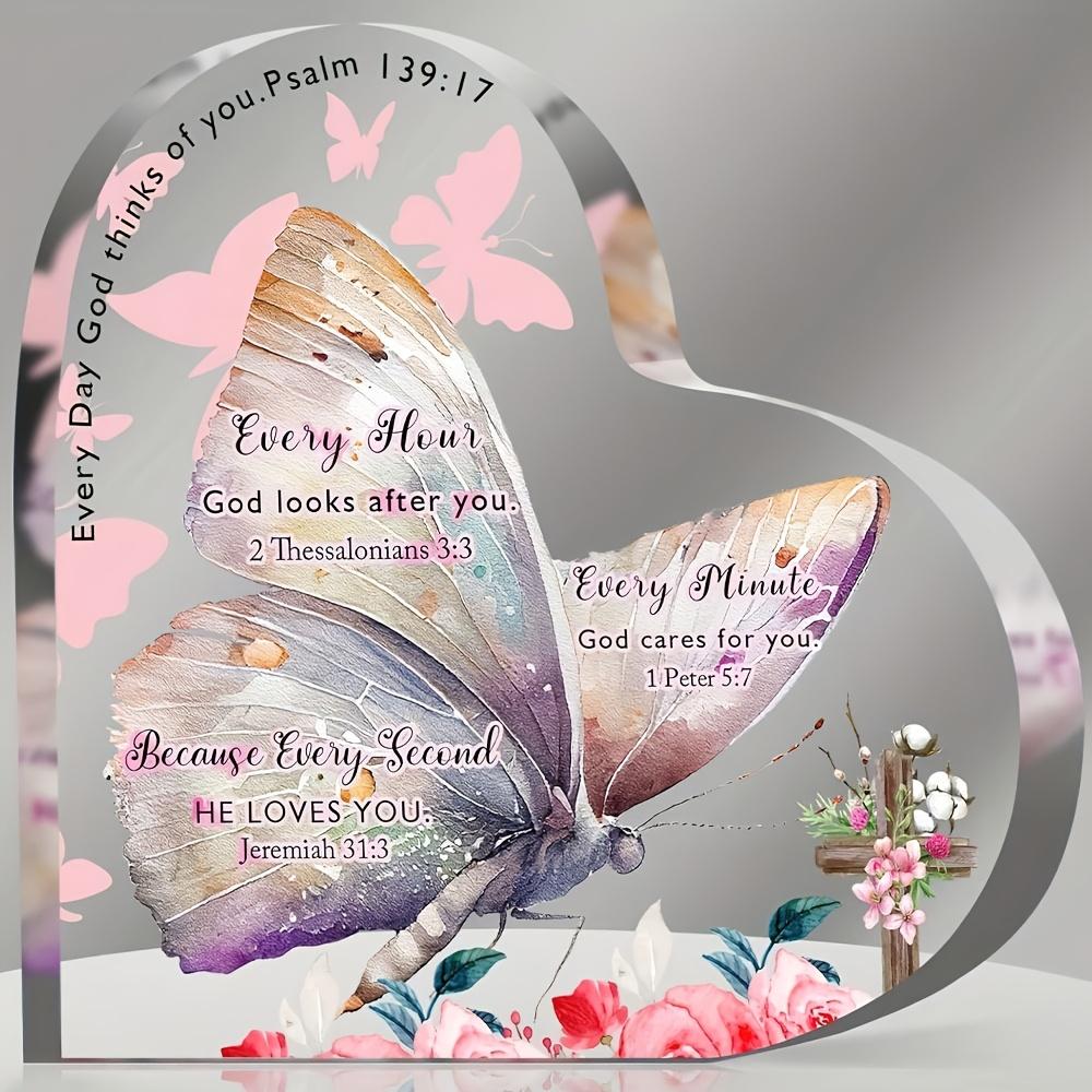 Christian Women'S Gift -Desktop Decoration with Butterfly & Floral Design, Vintage Style Inspirational Bible Verse Prayer Ornament, Religious Frien