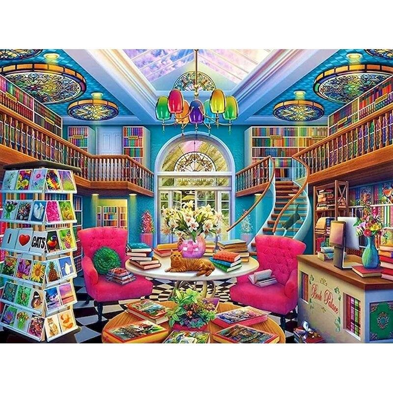 Diamant-Stickerei, Gebäude, Landschaft, Kreuzstich-Set, komplettes rundes Diamantgemälde, Mosaik, Heimdekoration