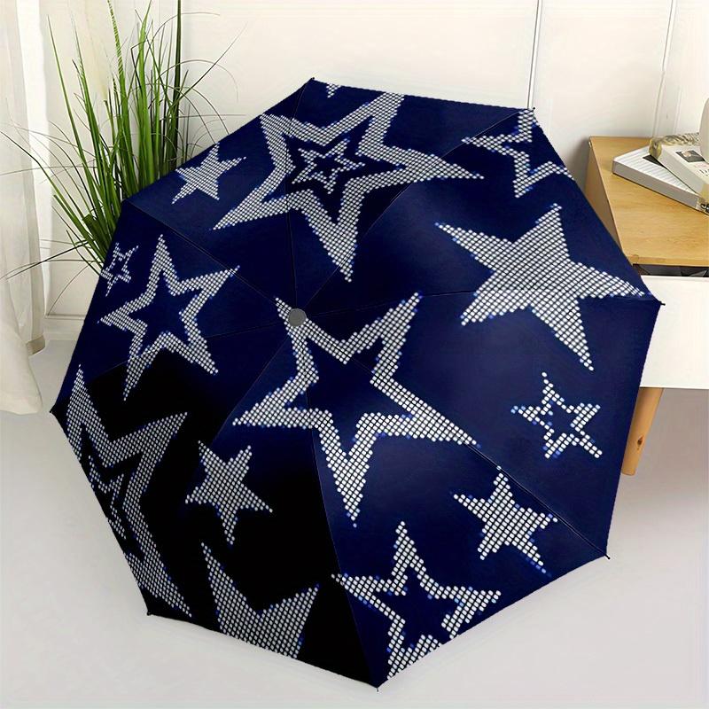 1pc Stars Night Automatic Umbrella   Auto Open/Close Folding Umbrella with  8 Rib Frame, 3 Fold Compact Umbrella for Men & Women, 106