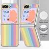 Floral Stripe Pattern Case For Samsung Galaxy Z FlIP 7 FE 6 5 Z Flip7 Flip6 Flip5 Luxury Plating PC+PU Leather Hybrid Folding Phone Cover