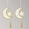 5 Stück Kreatives Eid Türschild Hohl Einfach Eid Mond Ornament mit Quaste Holzkunsthandwerk Hölzerne Hängeschilder