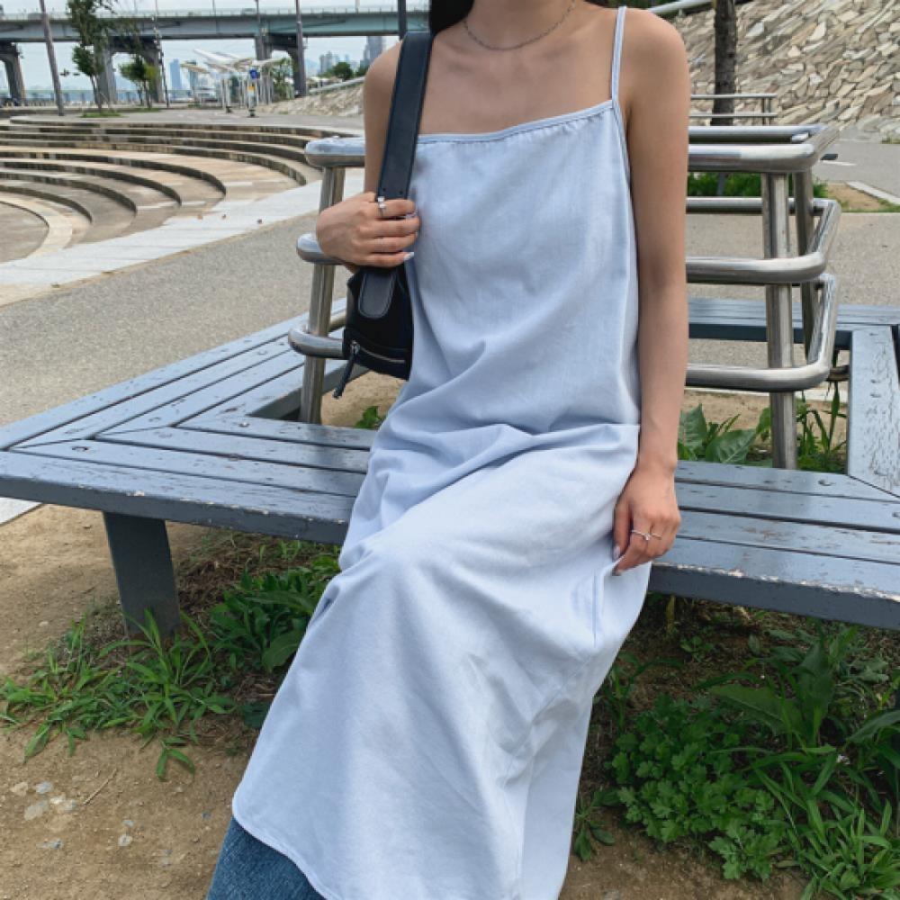 New ArrivAls Open Run Women Cotton A Line Shoulder strAp Denim Long Dress