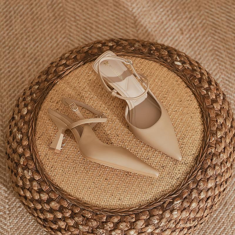 Summer Women Shoes Pointed Toe Thin Heel Women Sandals Genuine Leather Shoes for Women Slingback Elegant High Heels Party Shoes