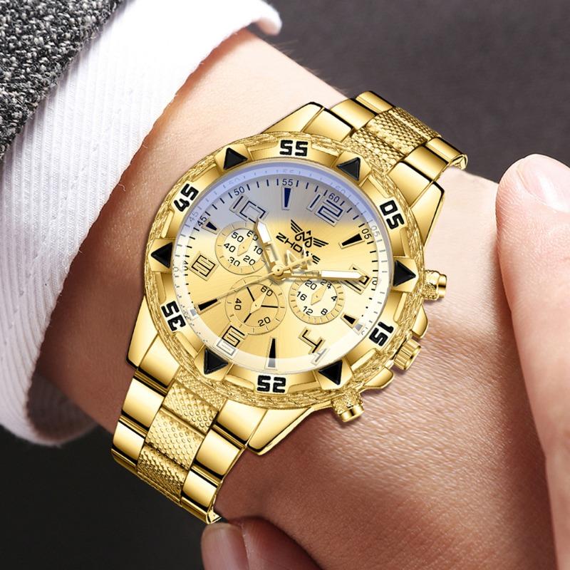 Men's Watch Blu-ray Glass Quartz Watch Classic Watch False Three-eye Digital Alloy Watch