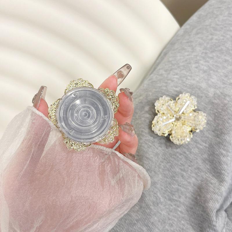 Light Luxury Crystal Snowflake Mobile Phone Airbag Bracket, Small Wind And Fresh Flower Rhinestone Watching Drama Desktop Rack