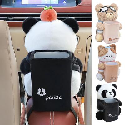 Car Trash Can with Tissue Box Cute Bear Design Plush Doll Waterproof Inner