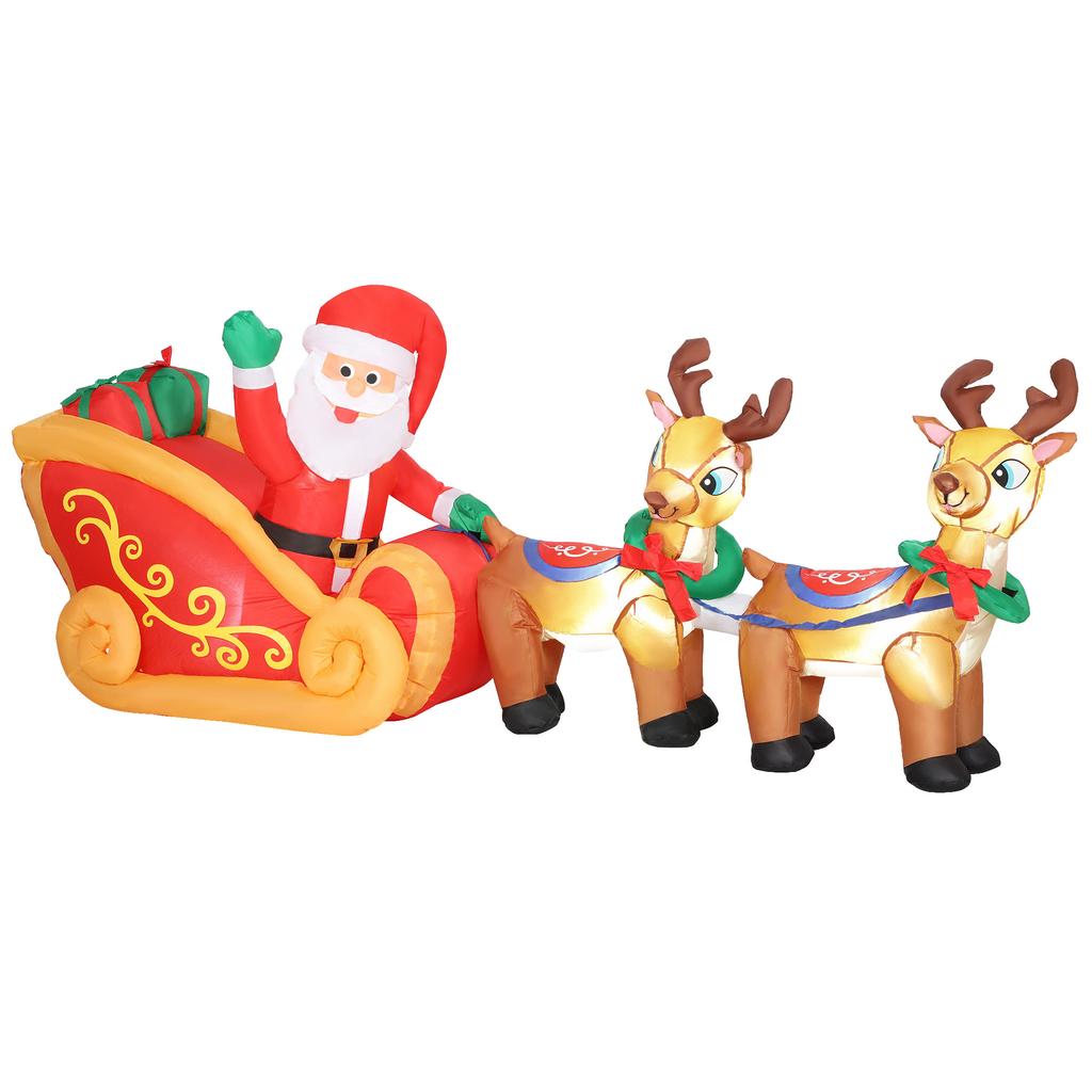 7.9ft Christmas Inflatable Santa on Sleigh with Two Reindeer, Outdoor Christmas Blow Up Decoration with Built-in LED Lights for Garden