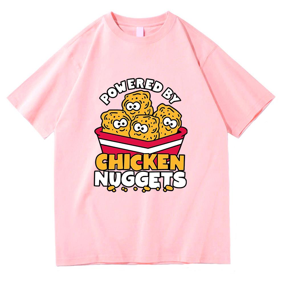 Funny Powered By Chicken Nuggets T Shirt Fashion Men/Women Harajuku Retro T-Shirt High Quality Vintage Casual Cotton Tees Shirts