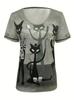 Ladies Cat Graphic Print V Neck Tee Short Sleeve Casual Summer T-Shirt