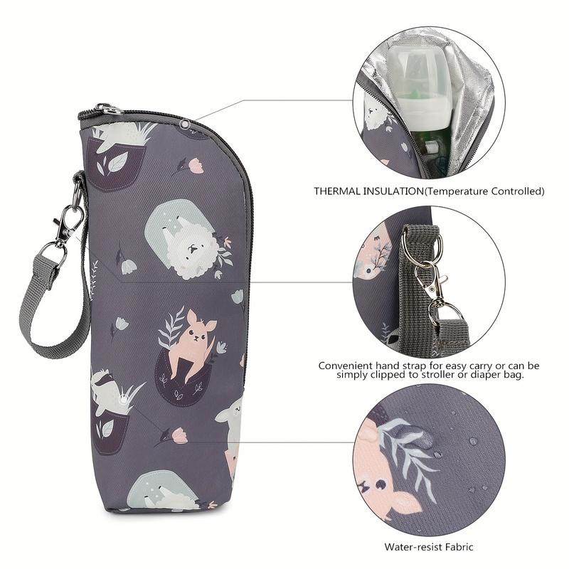 Cute Animal Print Insulated Bottle Bag, Portable Zippered Diaper Bag for Travel Daily Use