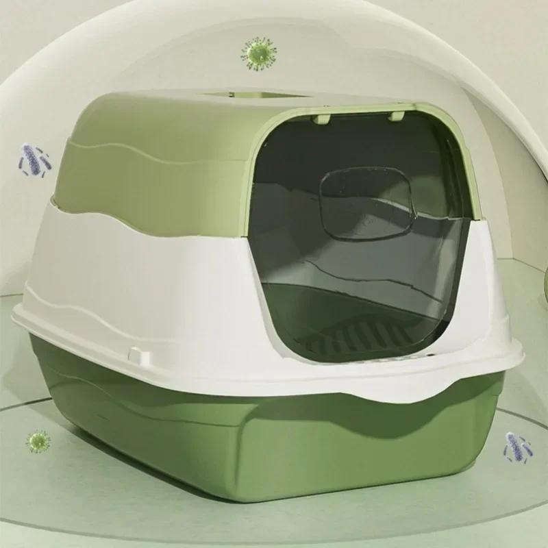 Large Capacity Cat Bedpans Fully Enclosed Cat Litter Box Anti-Spill & Sand-Leakage Pet Toilet Plastic Cat Sandbox Sanitary Tray