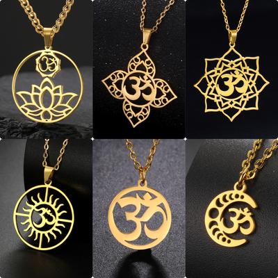 LIKGREAT Lotus OM Yoga Chakra Pendant Necklace Stainless Steel Woman Amulet Religion Buddhism Jewelry Hindu Charm Gift Wholesale