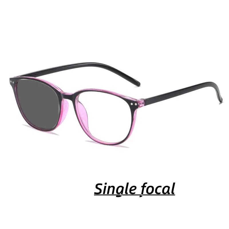 Women Round Photochromic Reading Glasses Trendy HD Color Changing Multifocal Glasses Men Anti-blue Ultralight Presbyopia 0+4.0