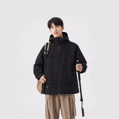 Outdoor Wasserdicht Kapuzen Frühling Japanisch Klett Abzeichen Paar Arbeitsjacke Herren Reißverschluss