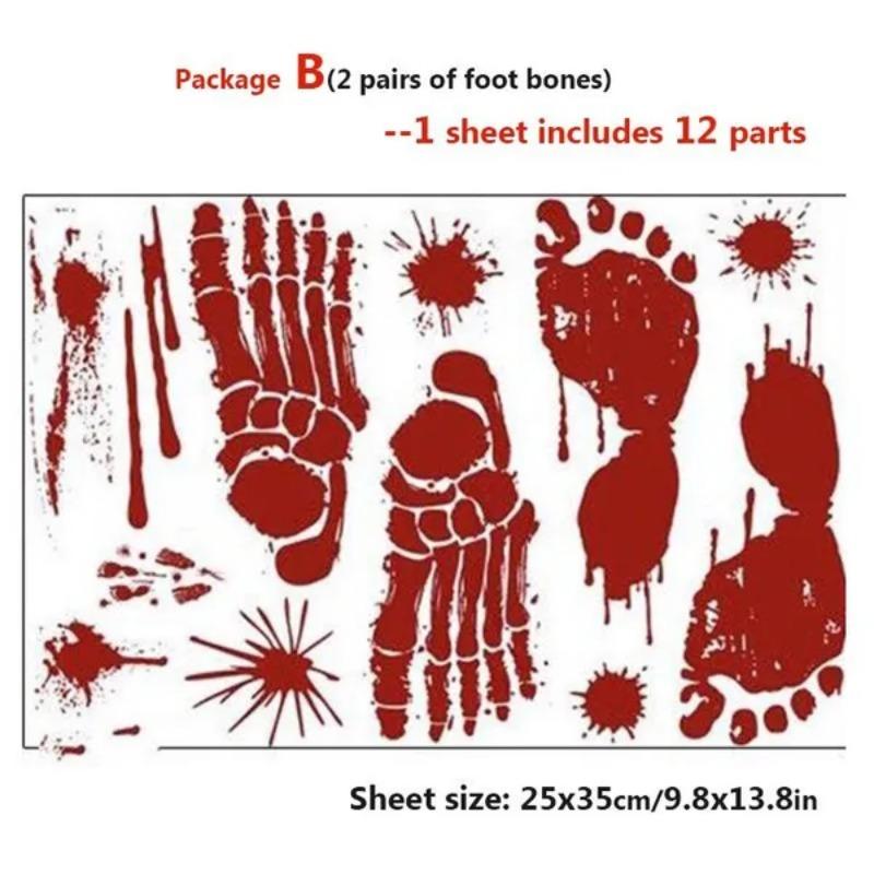 

1 упаковка, кровавая наклейка на Хэллоуин с отпечатком руки и ноги, самоклеящаяся наклейка на окно, ужас, брызги крови, обои для вечеринки на Хэллоуин, прозрачная наклейка