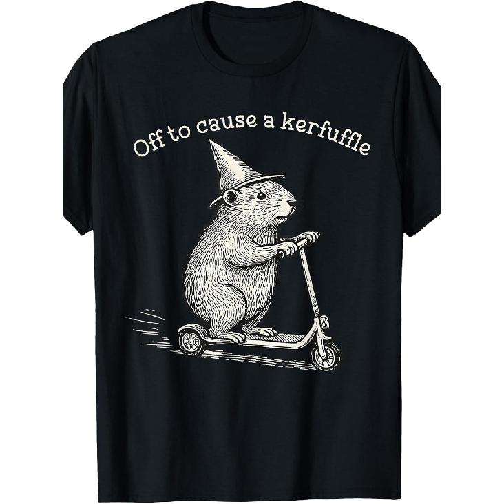 Whimsical Capy Wizard Off to Cause A Kerfuffle Meme Capybara Fun Britishn Fashion Graphic T-shirt, Soft Cotton Unisex, Affordable Casual Attire, S