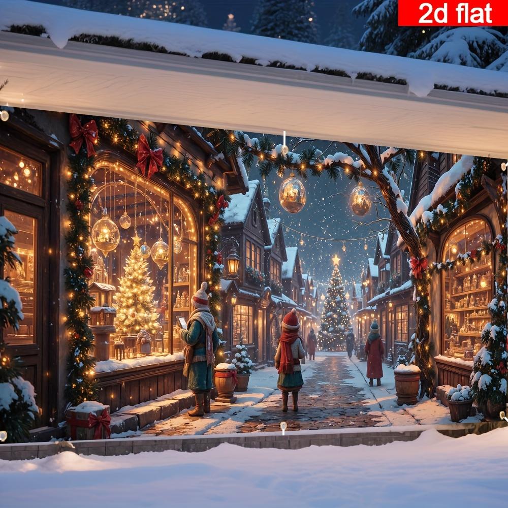 2D flach 1 Stück Weihnachts-Garagentor-Banner mit warmen Lichtern - Europäischer Wintermarkt-Schneeflocken, perfekt für Weihnachten