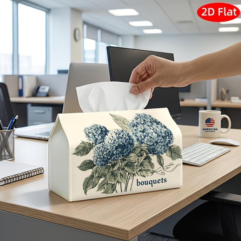 1pc 2D Flat Tissue Box, Printed on Both Sides, Hydrangea Flowers Design, 50 And Bouquet Text, Decorative Storage Box for Holiday Home Decor, Kitchen,