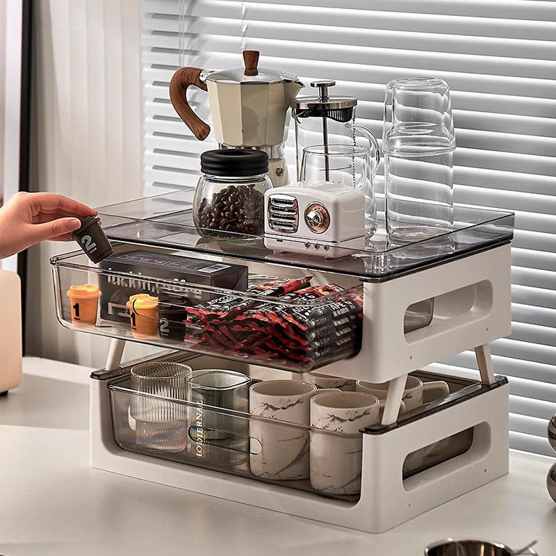 Coffee Table Dust-proof Cup Storage Box Plastic Multi-layer Transparent Storage Rack Drawer-type Office Storage File Storage