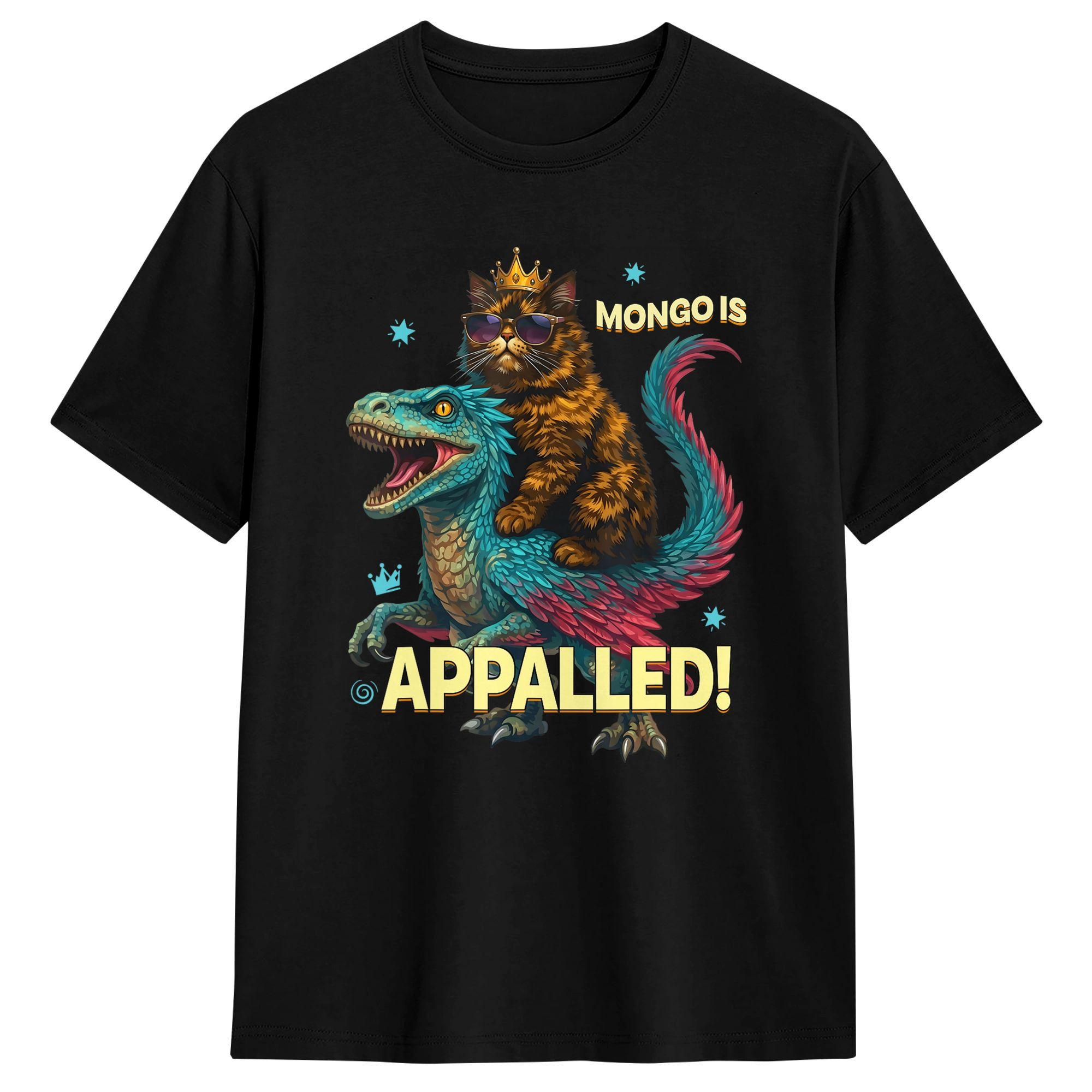 Cat Lover Cat Riding Dinosaur Meme Funny Mongo is Appalled TShirt Summer Pure Cotton TShirts For Adult Trendy Cool Tee Shirt S