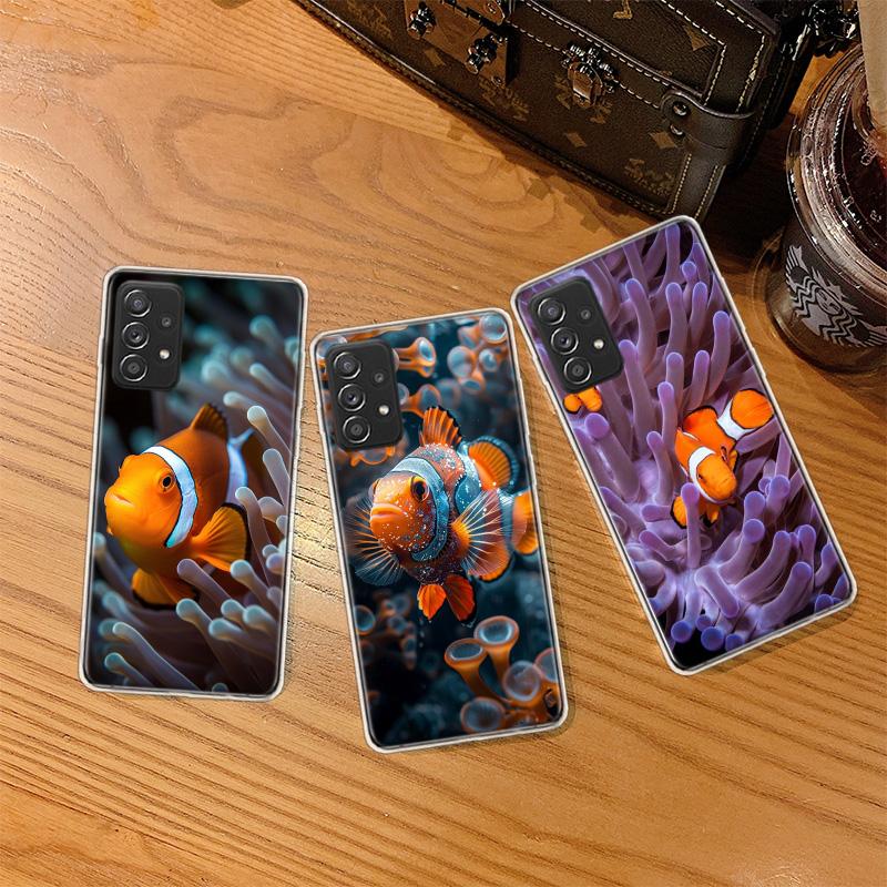 Clownfish and Sea Anemone Phone Case for Samsung A54 A57 A37 A17 A14 A15 A12 A24 A34 A55 A35 A25 A52S A07 A05S A04S A22 A32 A72
