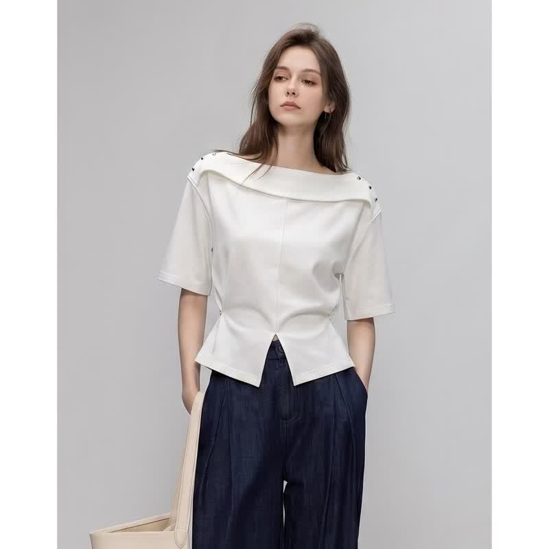 Demana Women s Bardot Neck Short Sleeve T-shirt L белый