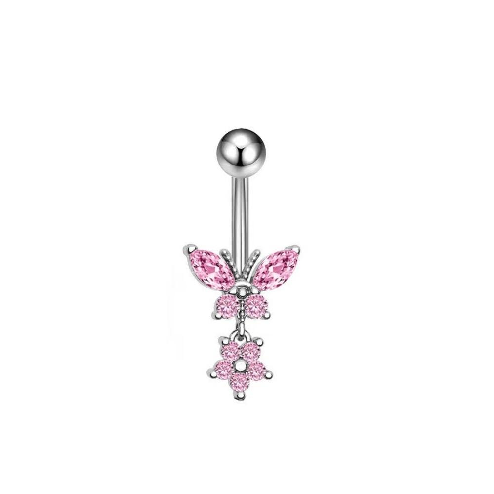 Bow Butterfly Navel Piercing Elegant Curved Barbell Fashion Dangled Belly Ring Party