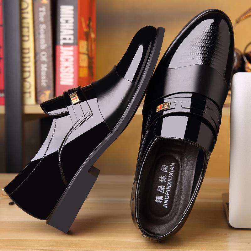 European Station Men's Casual Leather Shoes Leather Pointed Business Dress Trend British Style Versatile Wedding Shoes Height Increasing Men's Shoes