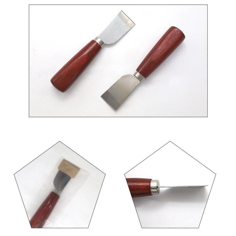 Narzędzie do rękodzieła skórzanego DIY Drewniana rękojeść Stal nierdzewna Nóż do cięcia skóry Szpachelka skórzana Do pracy ze skórą