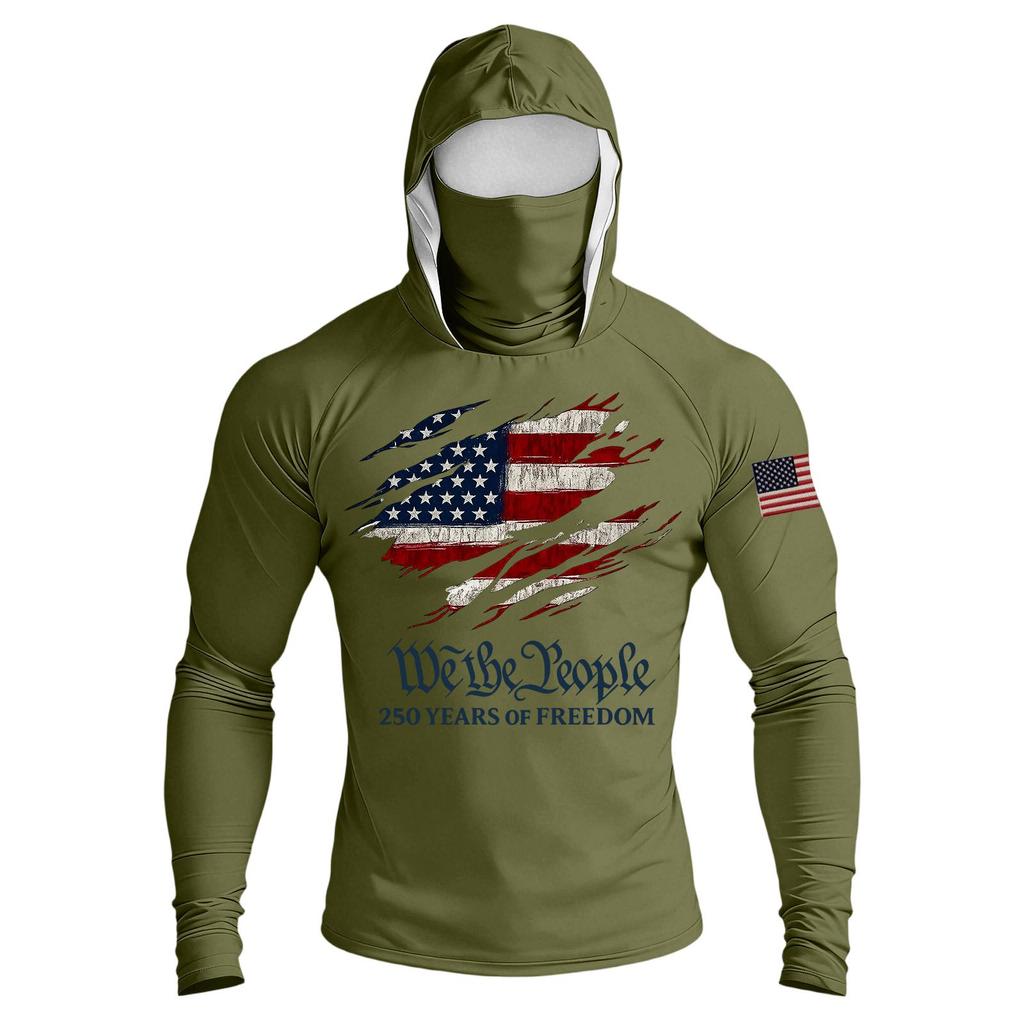 Men's Casual Raglan Sleeve Hooded Long Sleeve Sun Protection Shirt Lightweight Breathable Outdoor Sports Top with Face Cover