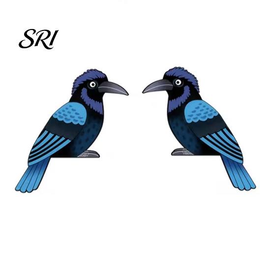 3D Bird Wall Sculpture 2Pcs Blue Wooden Art Rustic Nature-Themed Ornament Irregular Nature-inspired Shape Hanging Decor for Living Room Bedroom Office