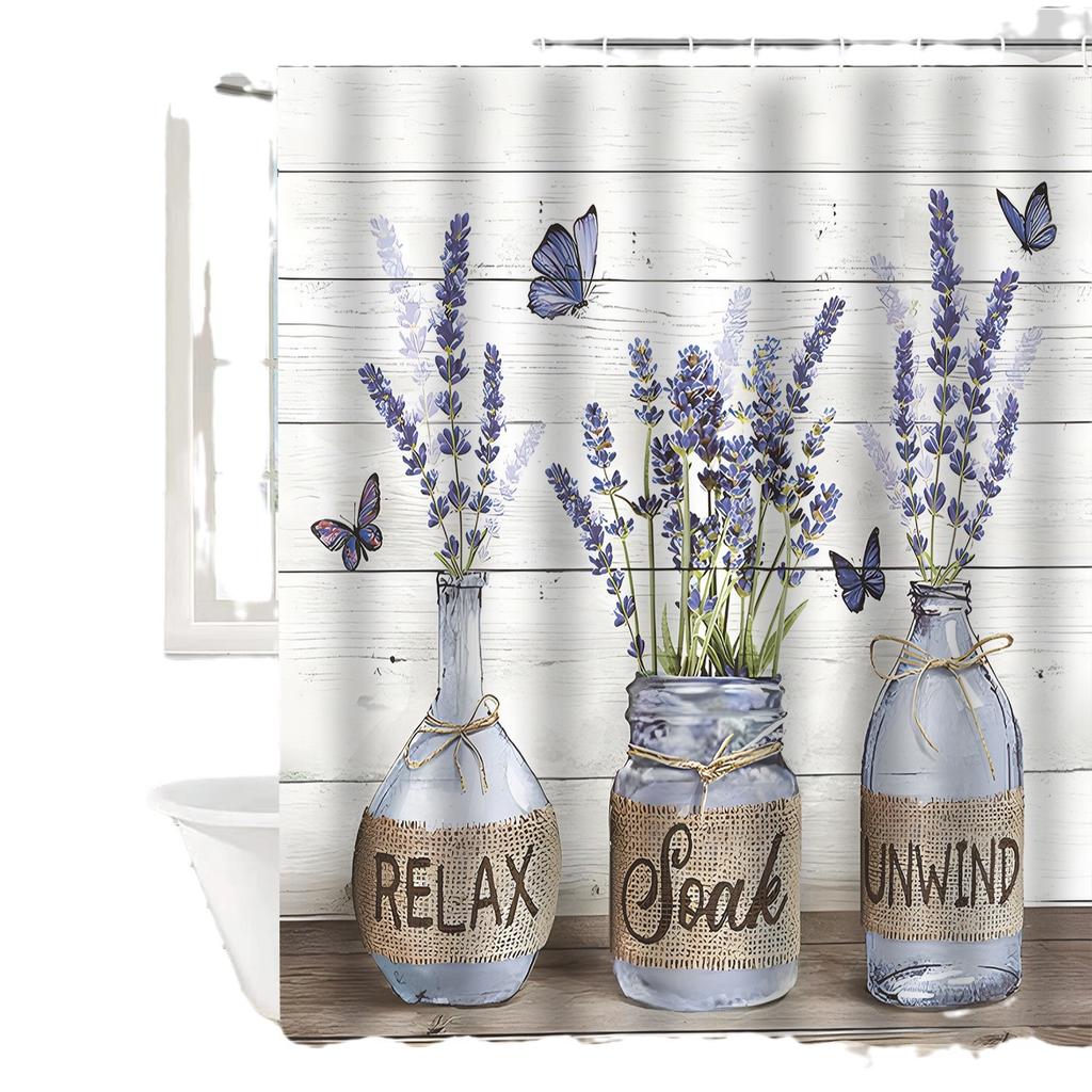 Bathroom Waterproof Curtain Digital Printing Plant Vase Shower Curtain Non-Punching Toilet Partition Curtain Shower Cloth