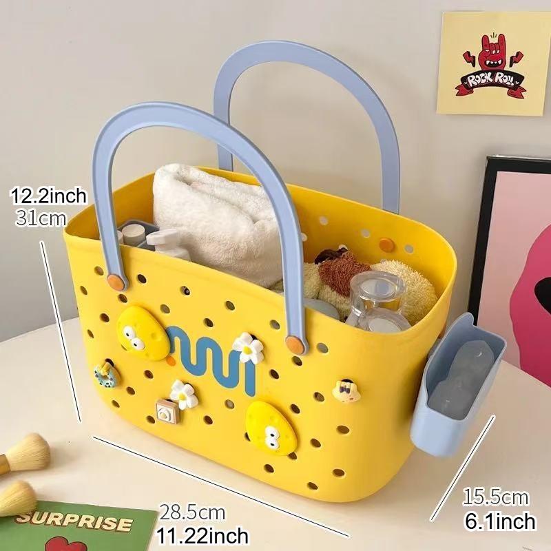 Dopamine Color Portable Storage Basket with Double Handles, Moistureproof Household Organizer for Bathroom & Kitchen Supplies