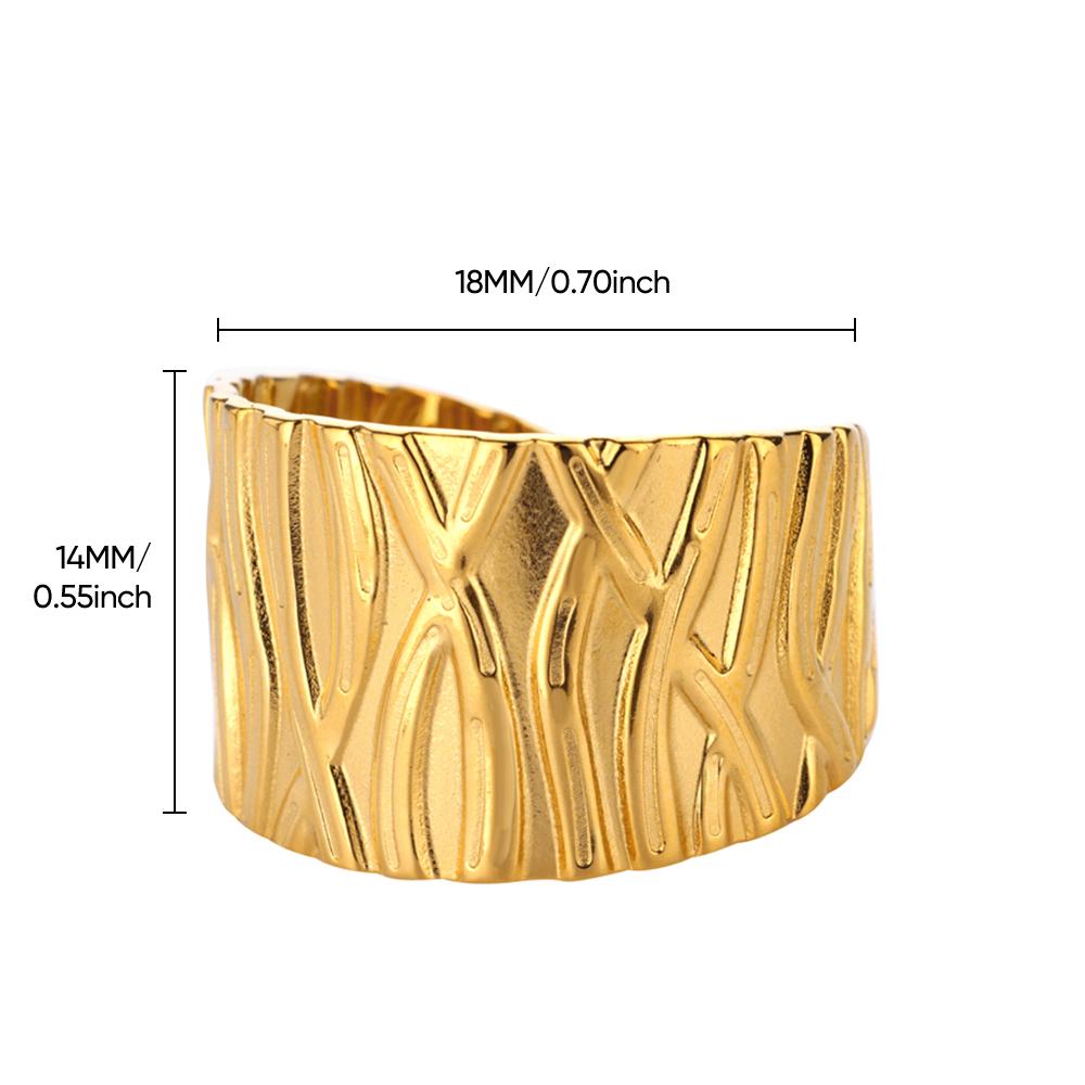 Vintage Textured Multi Layer Rings for Women Stainless Steel Gold Color Adjustable Wedding Ring Aesthetic Waterproof Jewelry