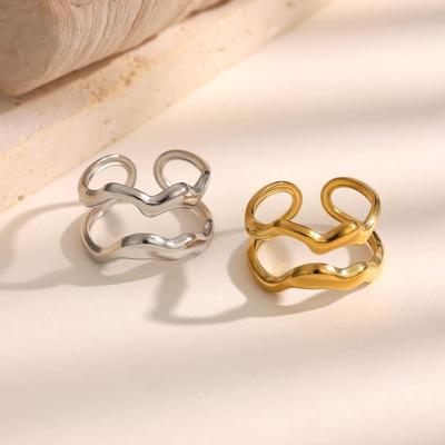 18K Gold Platinierter Titanstahl Offener Ring: Europäische Mode, Trendiges & Stilvolles Design für Damen.