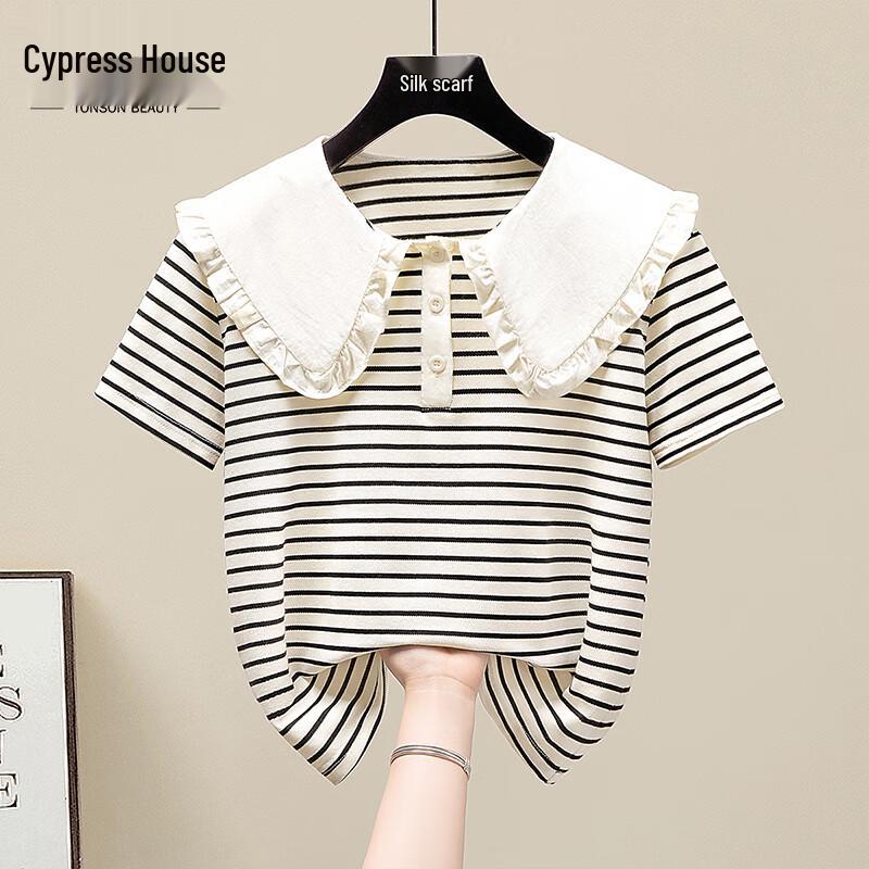 Женская полосатая футболка Silbaishe с контрастным воротником-куклой S