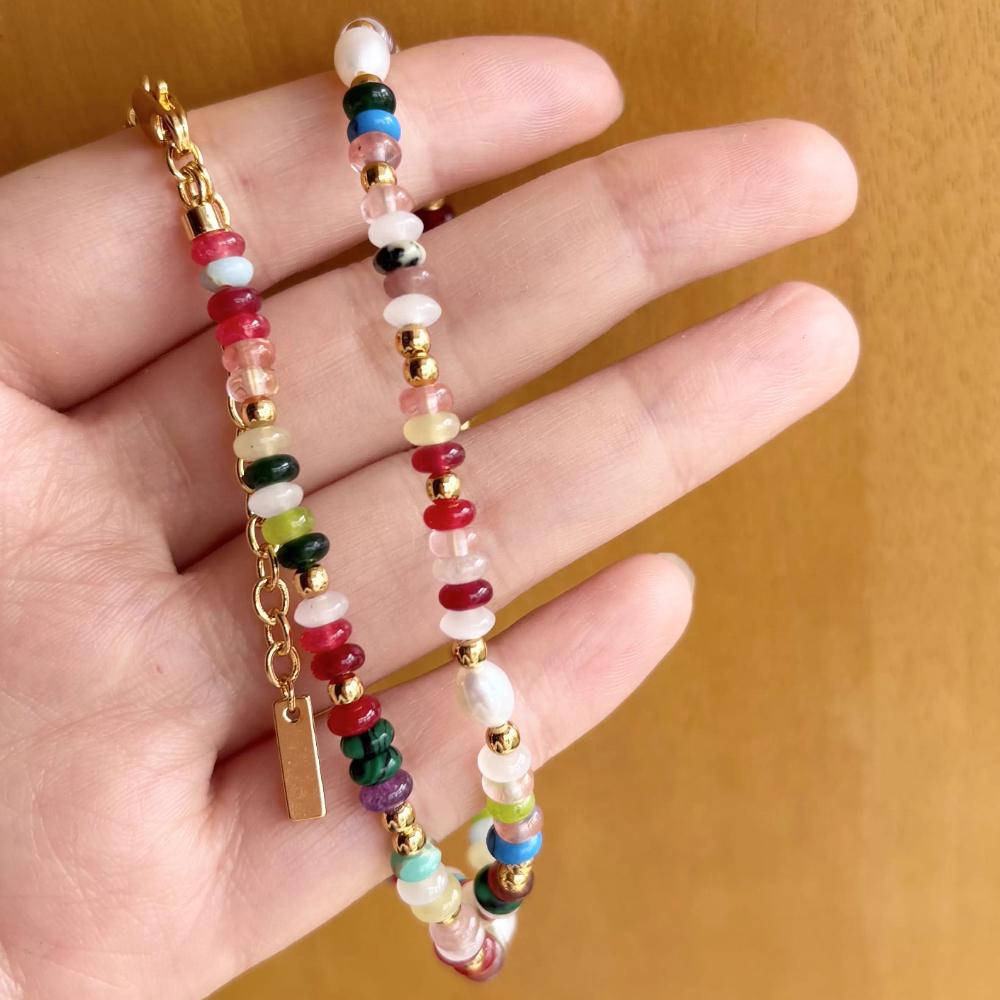 Beaded Gemstone Necklaces for Women Vibrant Summer Bohemian Choker Colorful Pearl Bib Necklace Stackable Lustrous Layers