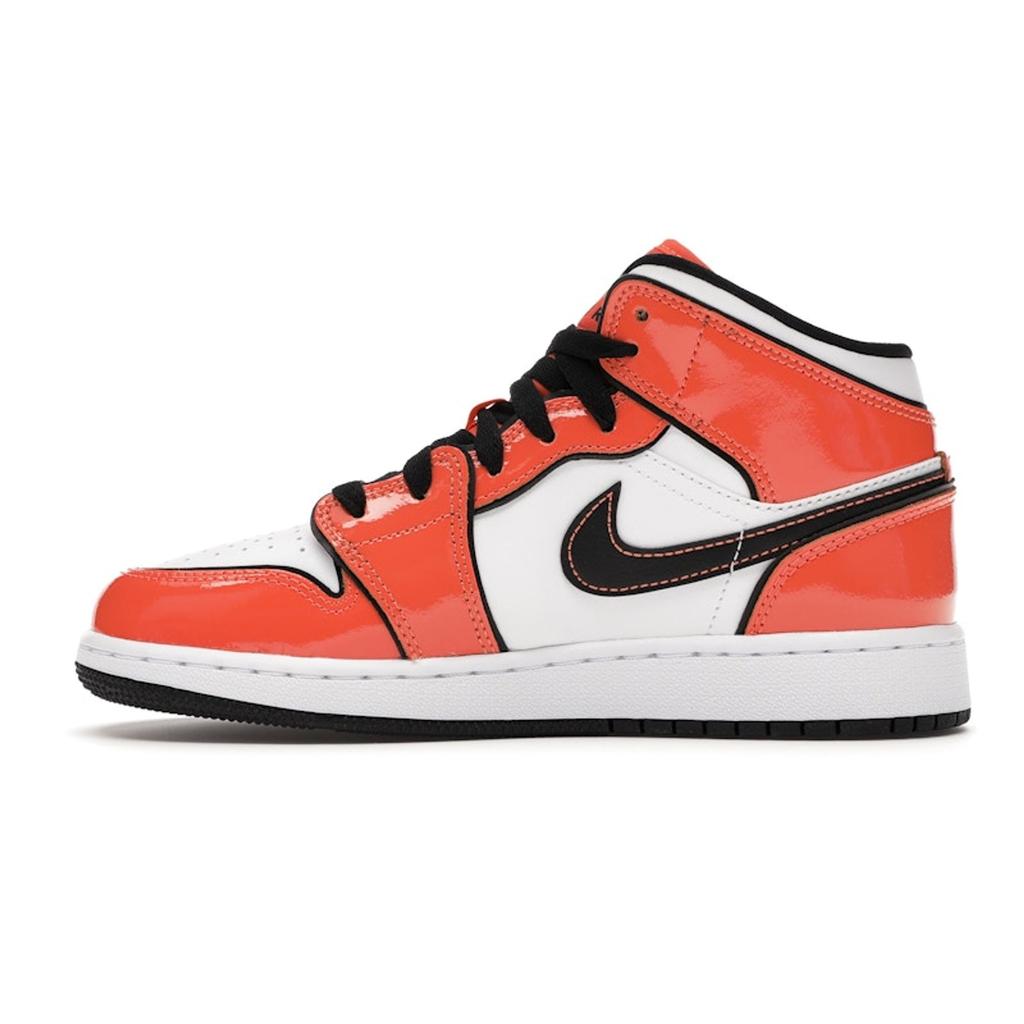 Air Jordan 1 Mid SE GS Turf Orange Kids Sneakers Black White BQ6931-802