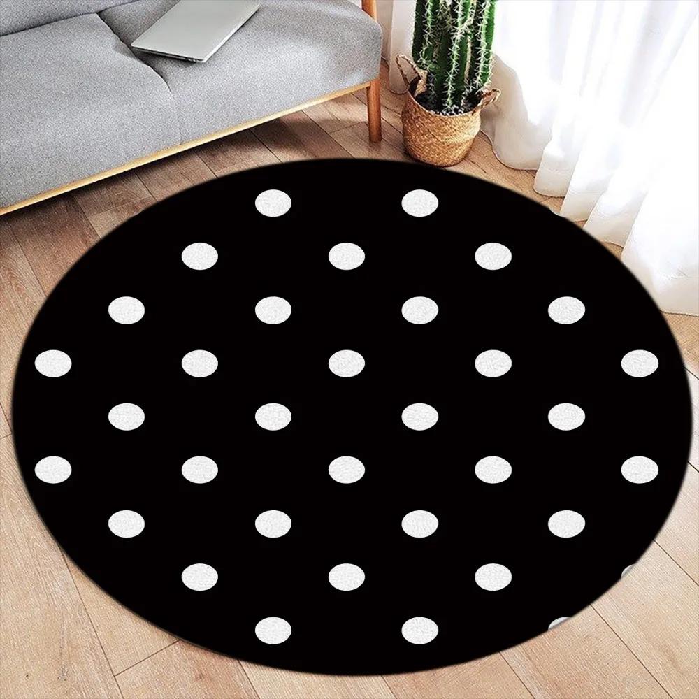 

White Dot Black Round Carpet Modern Geometric Minimalist Rug Home Living Room Bedroom Decorative Flannel Mats Floor Rugs Diameter 60cm